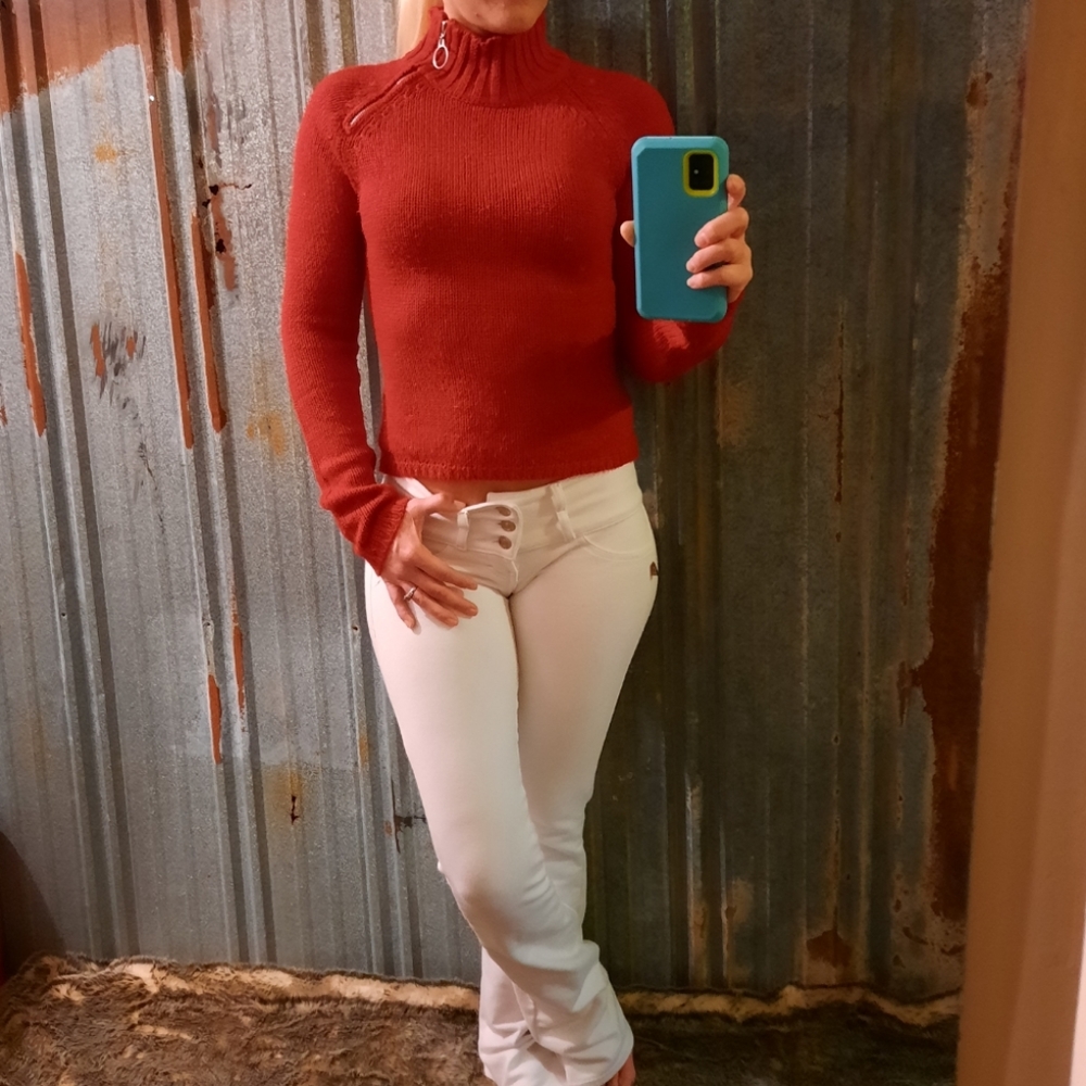 VINTAGE Zippered Turtleneck Braided Knit Energie Sweater